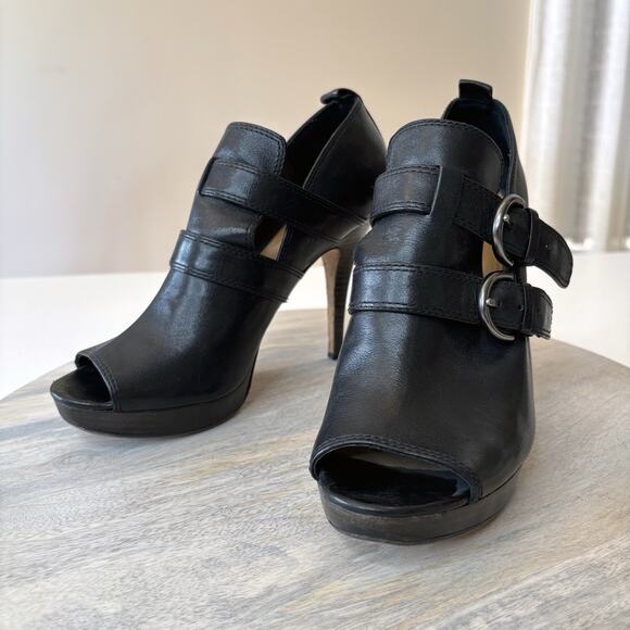Coach Women's Alexia Black Leather Peep Toe Heels Pumps US Size 8 B - Picture 1 of 13